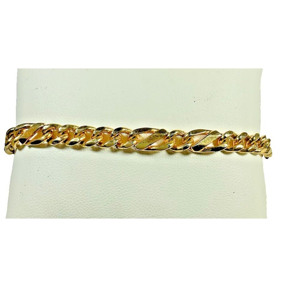 Vintage Flat Link Bracelet Gold Tone Alternating Geometric Link Pattern Classic